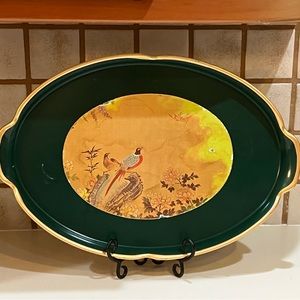 Vtg Lady Clare Made in England Oval Wooden Green Bird Serving Tray